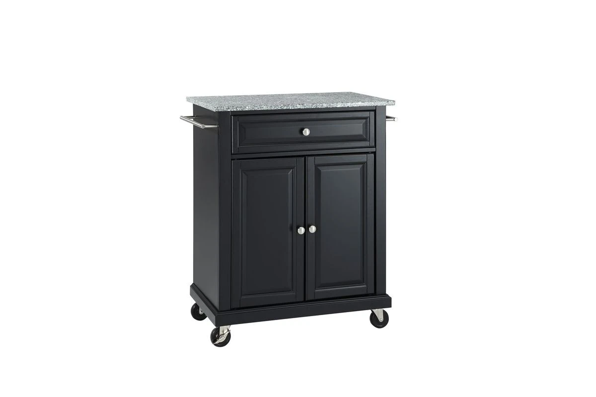 Crosley Solid Granite Top Portable Kitchen Cart/Island In Black 3 Crosley Solid Granite Top Portable Kitchen Cart/Island In Black