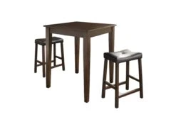 Crosley 3 Piece Pub Dining Set With Upholstered Saddle Stools In Vintage Mahogany