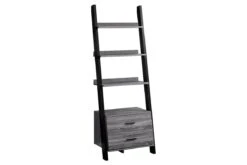 Grey And Black Ladder Bookcase With Storage Drawers