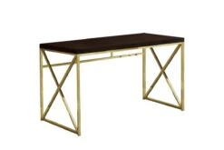 Cappuccino And Gold Metal X-Frame Computer Desk