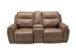 Benni Leather Dual Power Reclining Console Loveseat