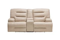 Porter Leather Dual Power Reclining Console Loveseat