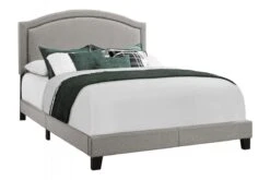 Bed - Queen Size / Grey Linen With Chrome Trim