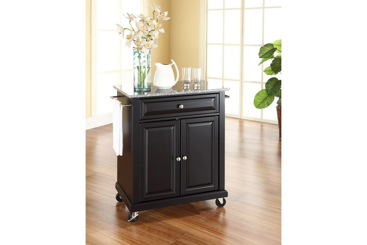 Crosley Solid Granite Top Portable Kitchen Cart/Island In Black 4 Crosley Solid Granite Top Portable Kitchen Cart/Island In Black - Image 2
