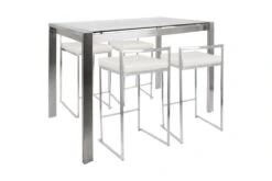 Fuji Contemporary Counter Height Dining Set In Stainless Steel And White By LumiSource